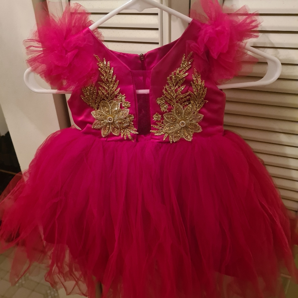 Fuschia pink tulle princess dress for 1 year old